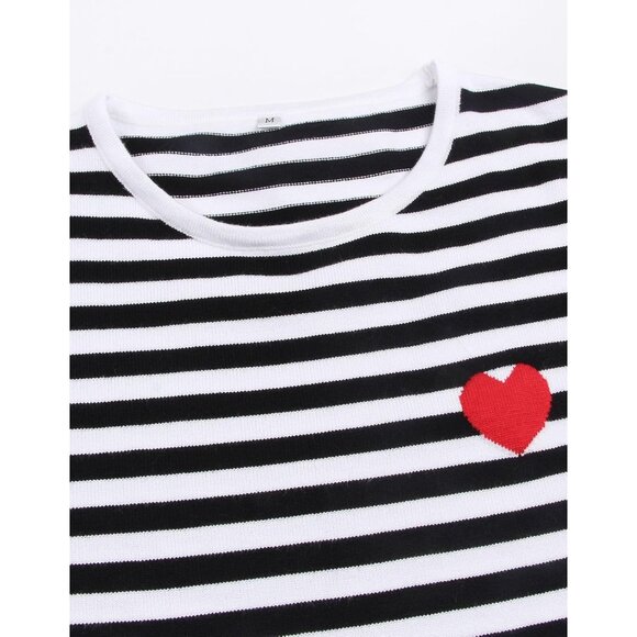 Womens Striped Sweater Long Sleeve Crew Neck Heart Pattern Casual Wear - Picture 6 of 8